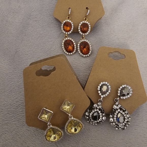 Jewelry - 3 Pair Glamorous Rhinestone Drop Earrings
